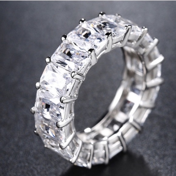 1CT CZ AAA Emerald Cut Eternity Wedding Band Ring - Picture 14 of 17